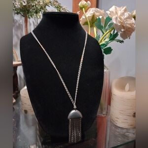 Elegant Mixed Metal Tone Necklace with Tassel Pendant